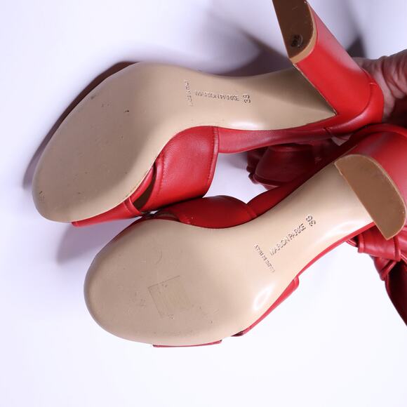 MARION PARKE Leather Ankle Tie Sandal Red Open Toe Blocked Heel Women's 38/US 8 - Picture 6 of 10